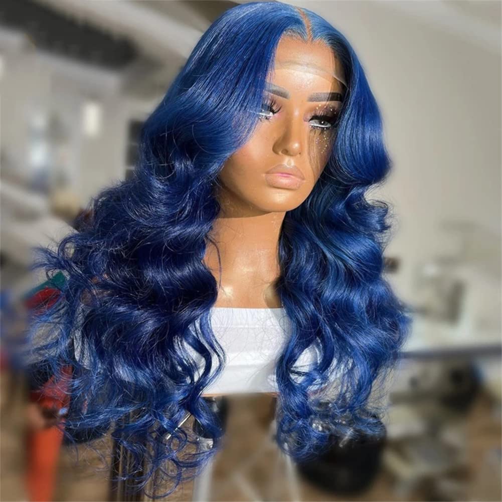 Amazon.com : Youllyuu Dark Blue Lace Front Human Hair Wigs Pre